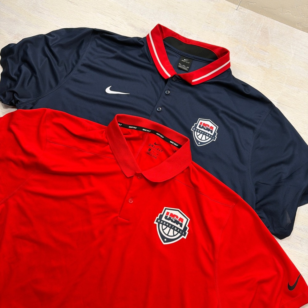 Nike Polo USA Basketball Dri-FIT 3XL Team USA Navy Blue Red Men Lot of 2